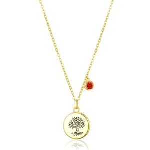 Tree of Life Birthstone Necklace, Gold Plated Jewelry for Women, Jan-Garnet